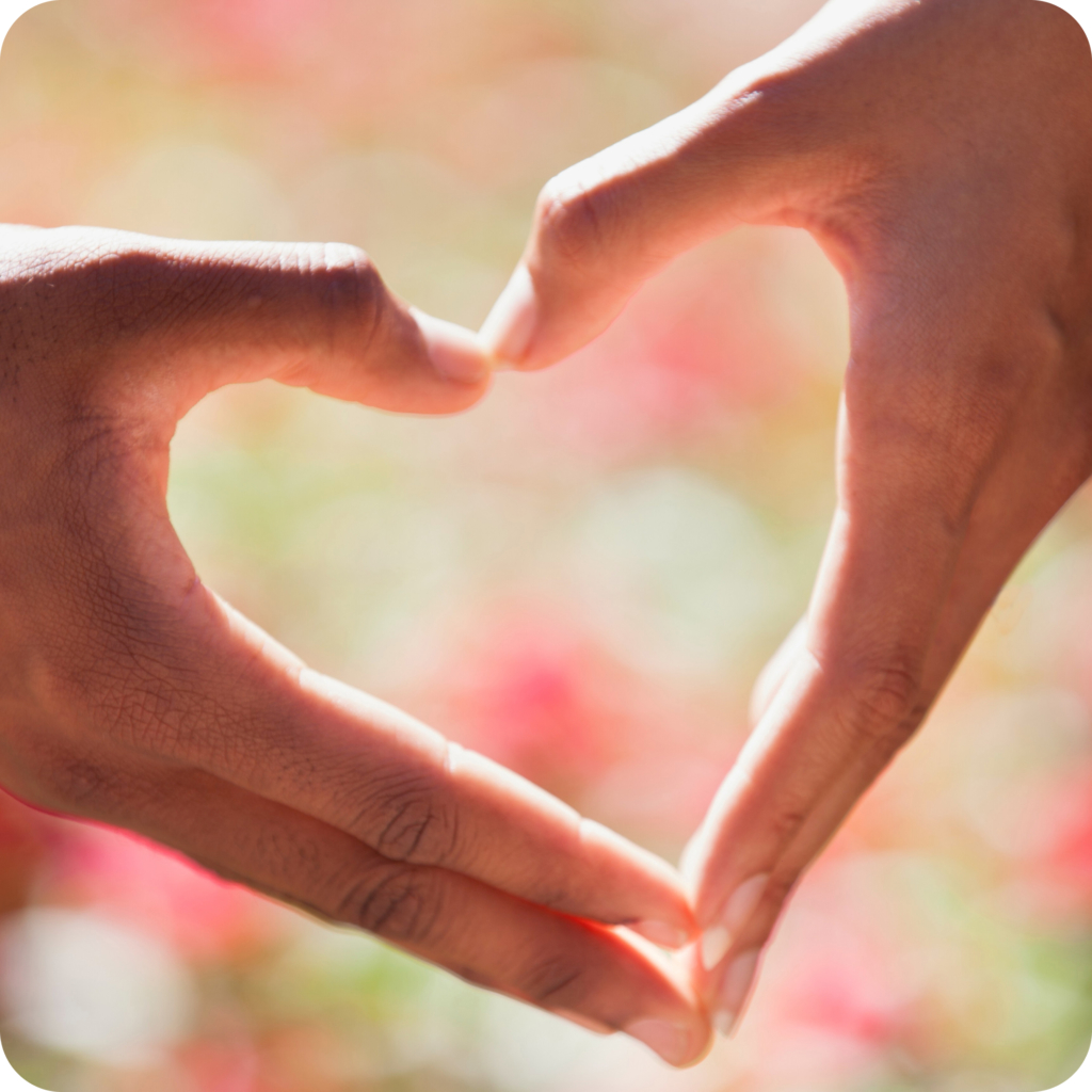 two caucasian hands forming one heart with their fingers together