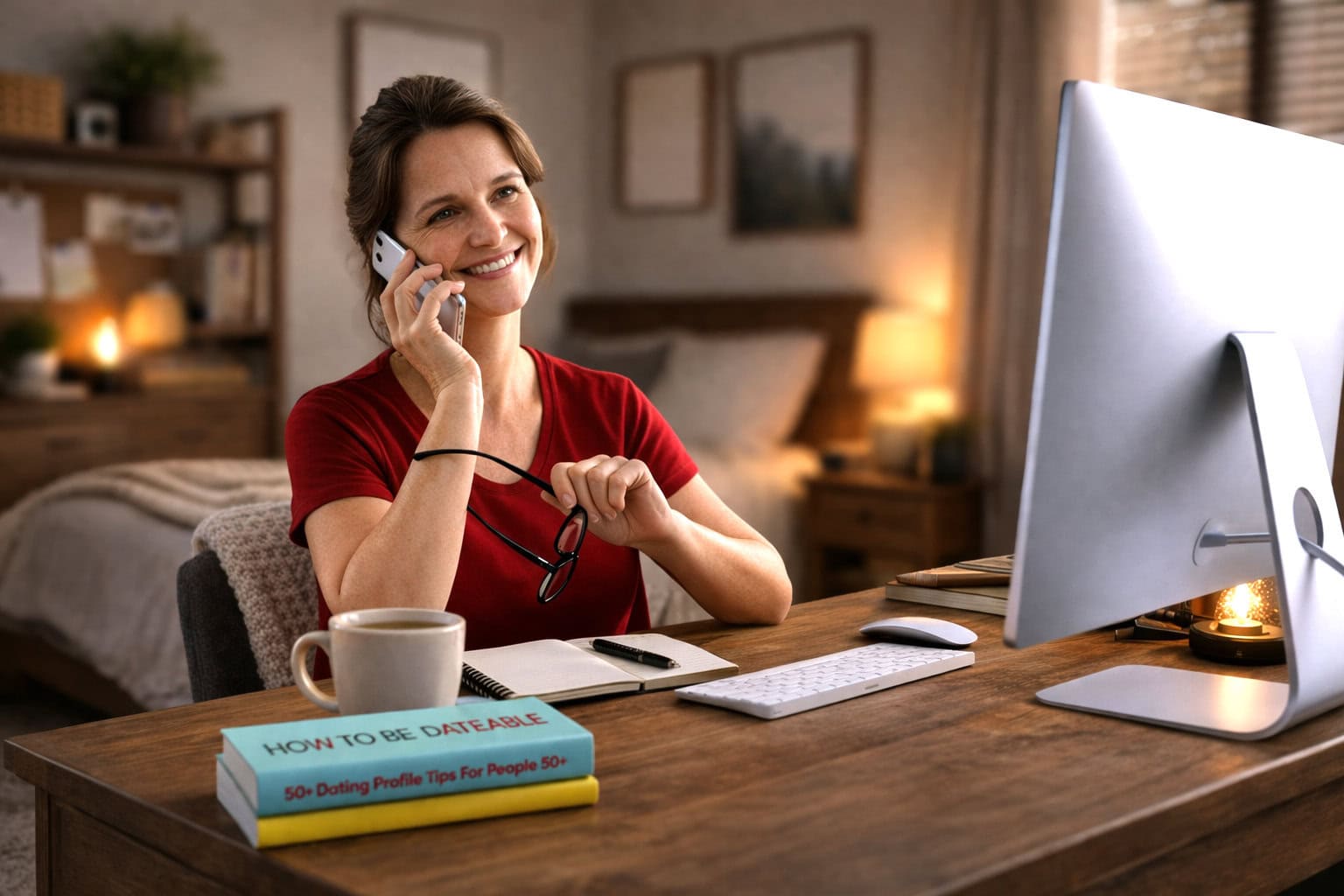 Woman working on dating profile